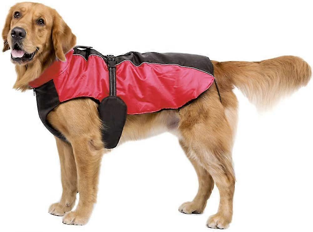Dog Jacket Cat Coat Pet Rainwear Belly Protector Reflective Strip Zipper Waterproof Windproof Winter Outdoor with Leash Hole Red 4XL