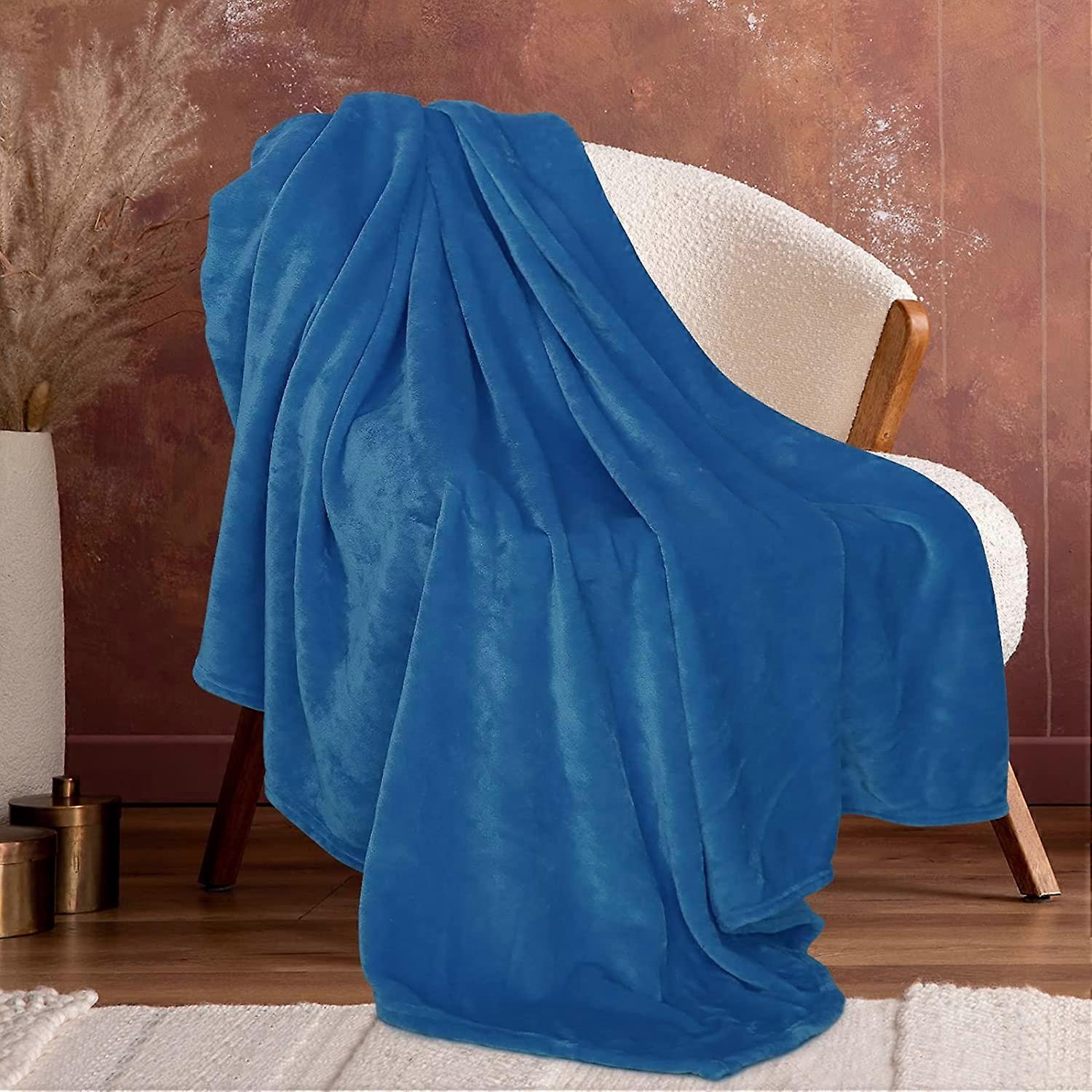 Fleece Navy Blue Throw Blanket for Couch Cozy Soft Blankets