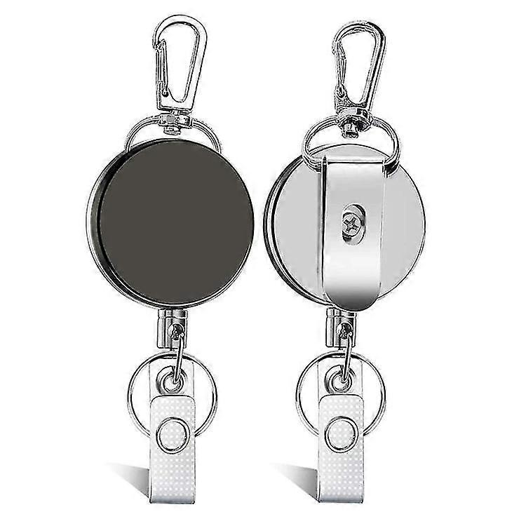 Porte-clés rétractables robustes Porte-clés Badge Reel Clips (2pcs, Argent)