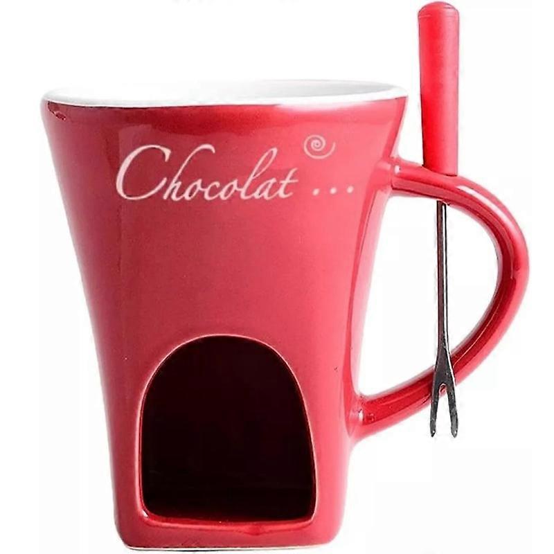 Chocolate Melting Mug, Fondue Cups , 130ml Ceramic Cheese Mug with Fork