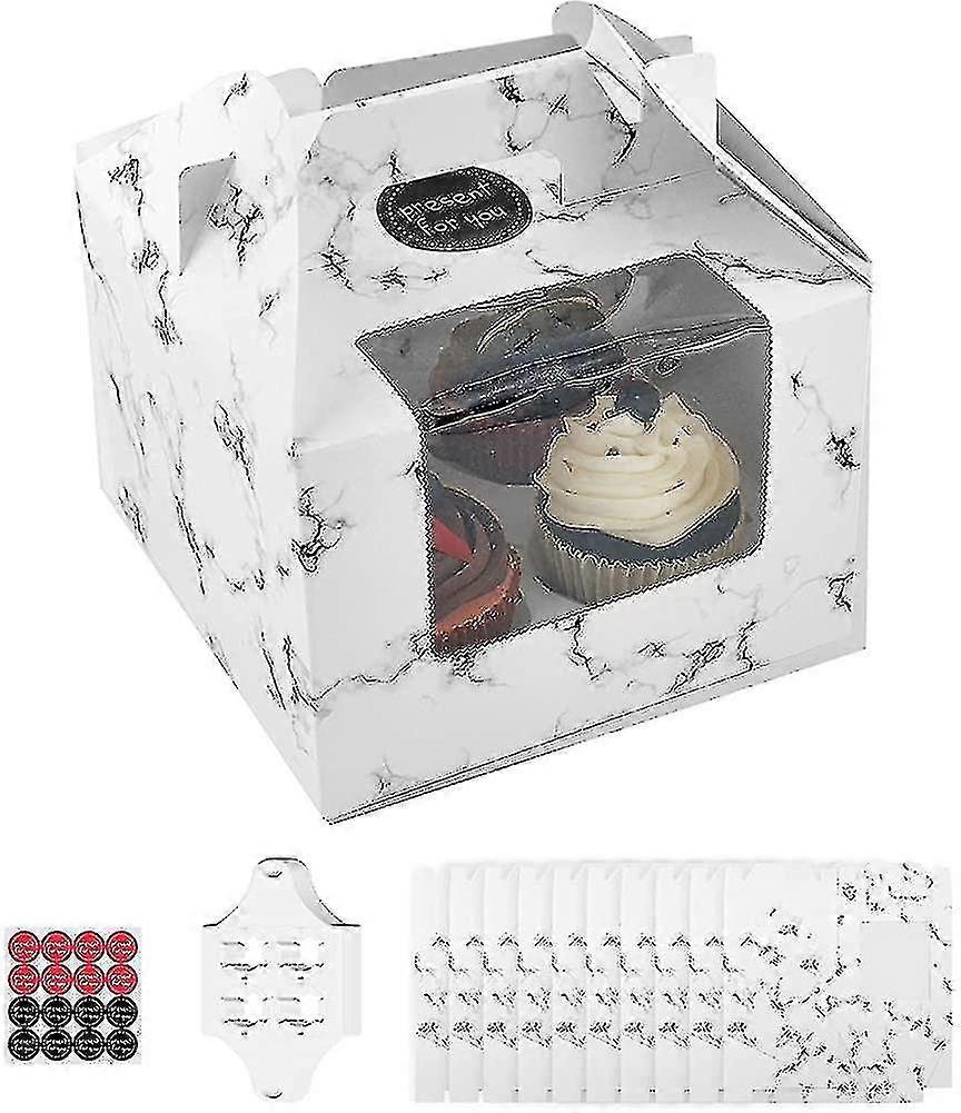 10 Pcs Cupcake Boxes.4 Holes Portable Cupcake Box With Window.insert And