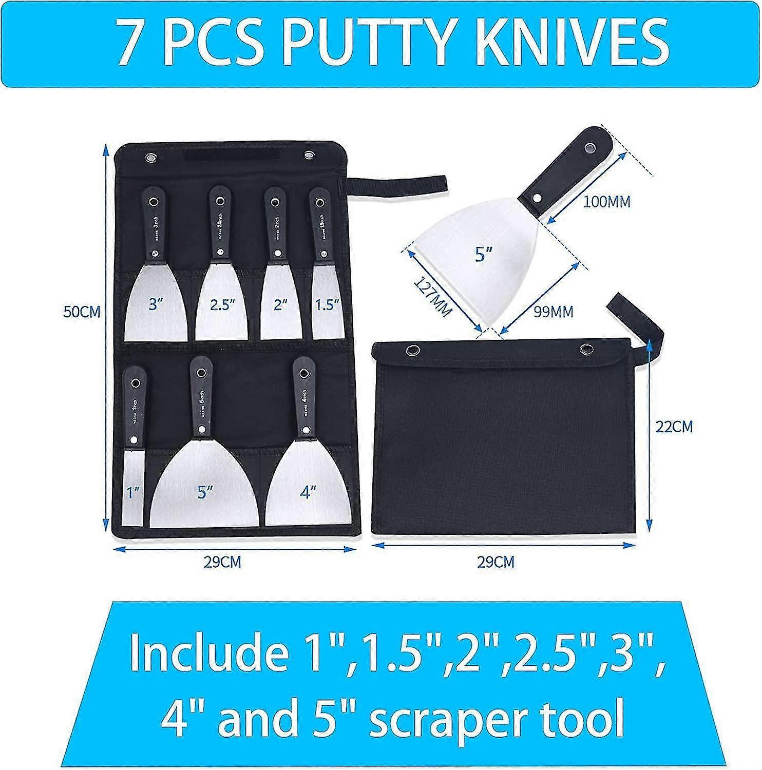 Spatula Set Putty Knife 7 Piece Scratch And Putty Knife Set, Non-slip Plastic Handle With A Portable Canvas Storage Tool Bag Hy