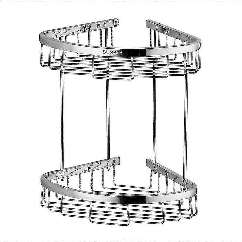 No Drilling Corner Shower Shelf Storage Rustproof Shower Storage With 2 Hooks For Bathroom 2 Tiers (silver)