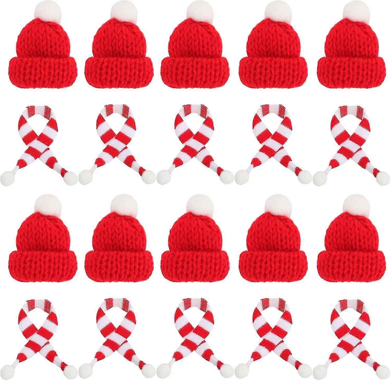 20 st Mini Stickad Jultomtehatt, Mini Julhalsduk, Mini Julhatt, DIY Julhatt För Docktillbehör , Vinflaskor, Jul