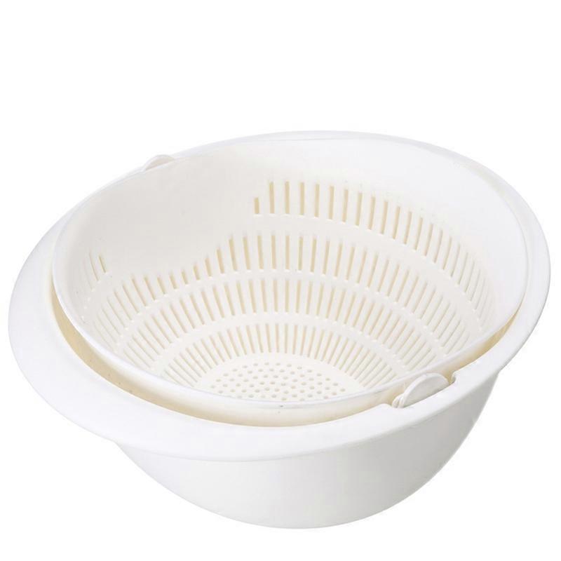 Home Kitchen Fruit Vegetable Wash Draining Basket Rotating Double Layer Strainer KAESI