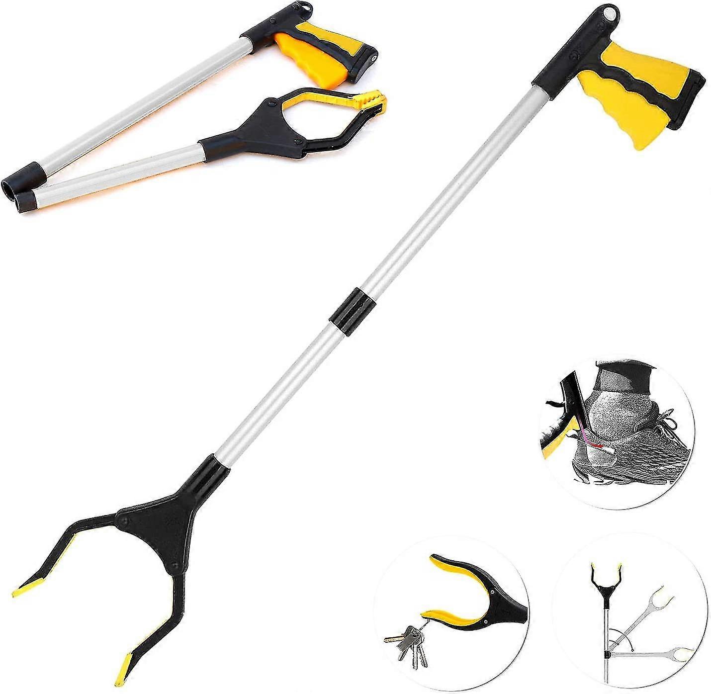 Grab Tools, 32" Rubber Rotating Clamp Pick Up Tools, Foldable Grab Tool, Long Arm Extension For Trash Picker - Yellow