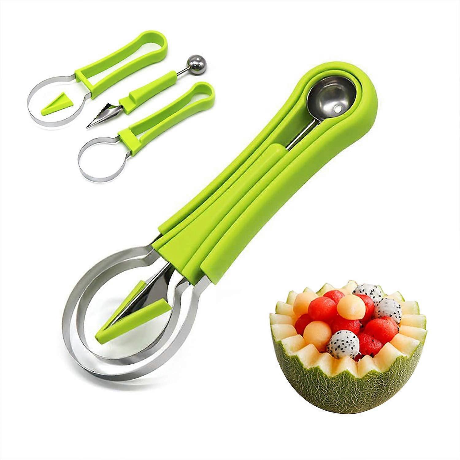 Melon Baller Scoop Set, 4 In 1 Stainless Steel Watermelon Cutter Fruit Carving Tools Set for Fruit Slicer Dig Pulp Separator