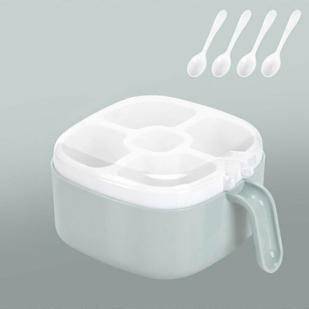 (light green) spice container kitchen spice box, four compartments in one, with spoon