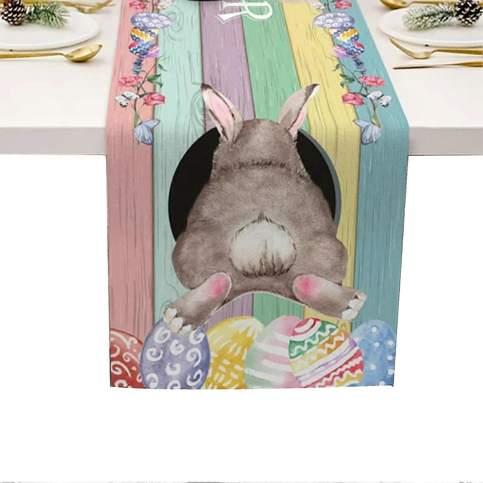 Bunny Flowers Easter Table Runner Holiday Table Runners Easter Decoration Compatible with Home Kitchen Dining-Q