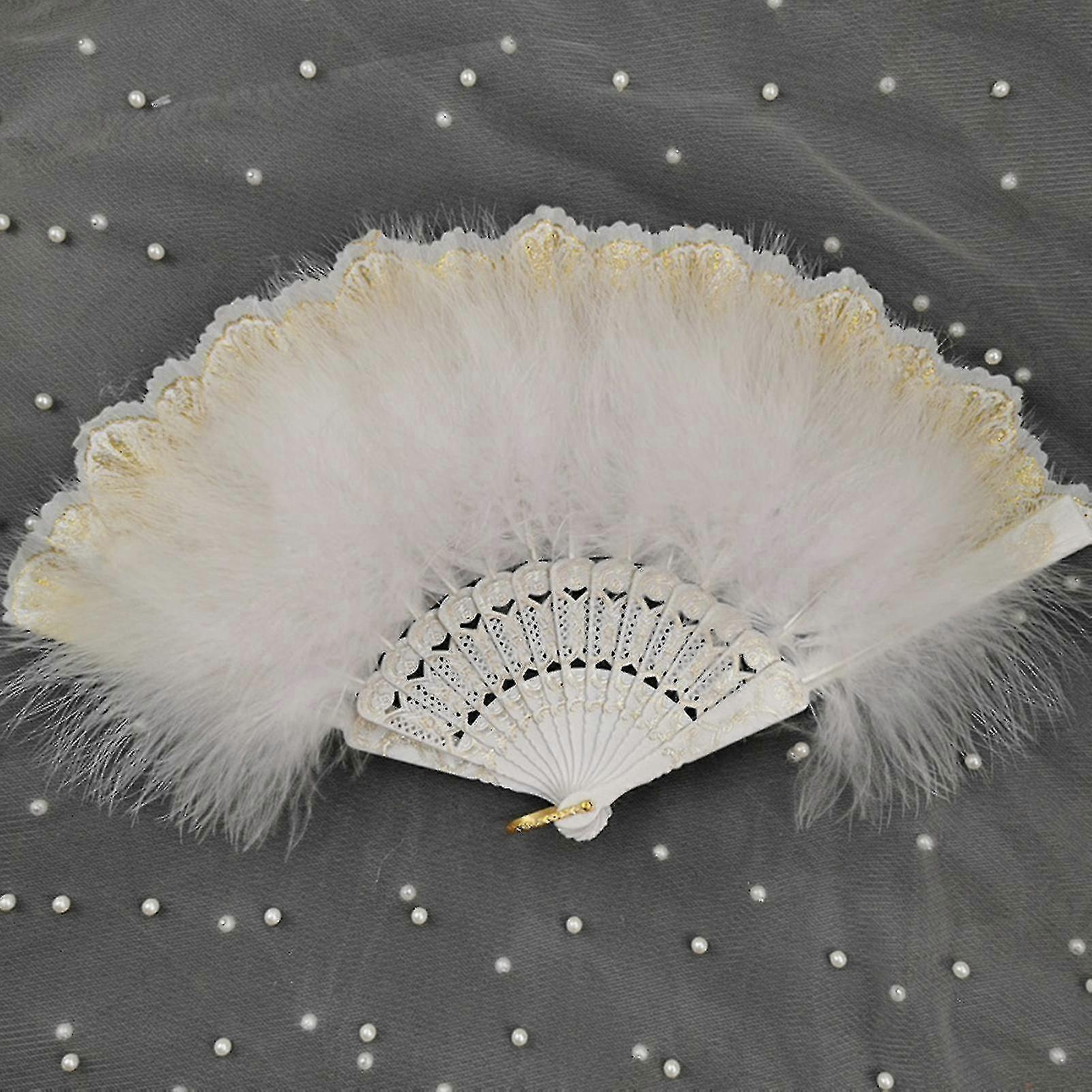 Feather Folding Fan Fairy Dark Gothic Court Dance Wedding Party Decor White