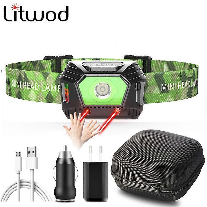 Sensor Led Powerful Headlamp Built-in Battery USB Rechargeable XP-G Q5 Headlight Head Waterproof Lamp White Red Lighting