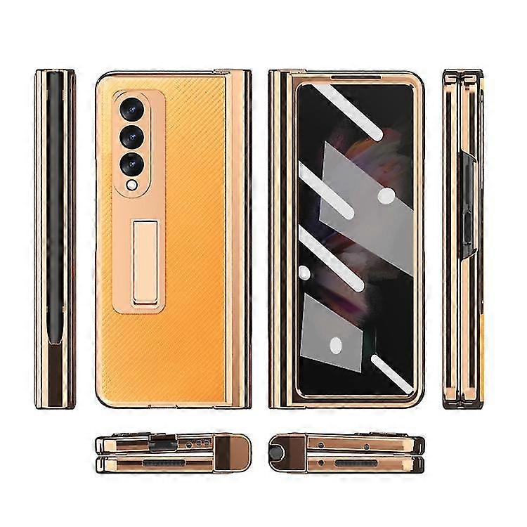 Compatible with Samsung Galaxy Z Fold3 Kevlar Texture Integrated Electroplating Hinge Flip Phone Case With Pen Slot