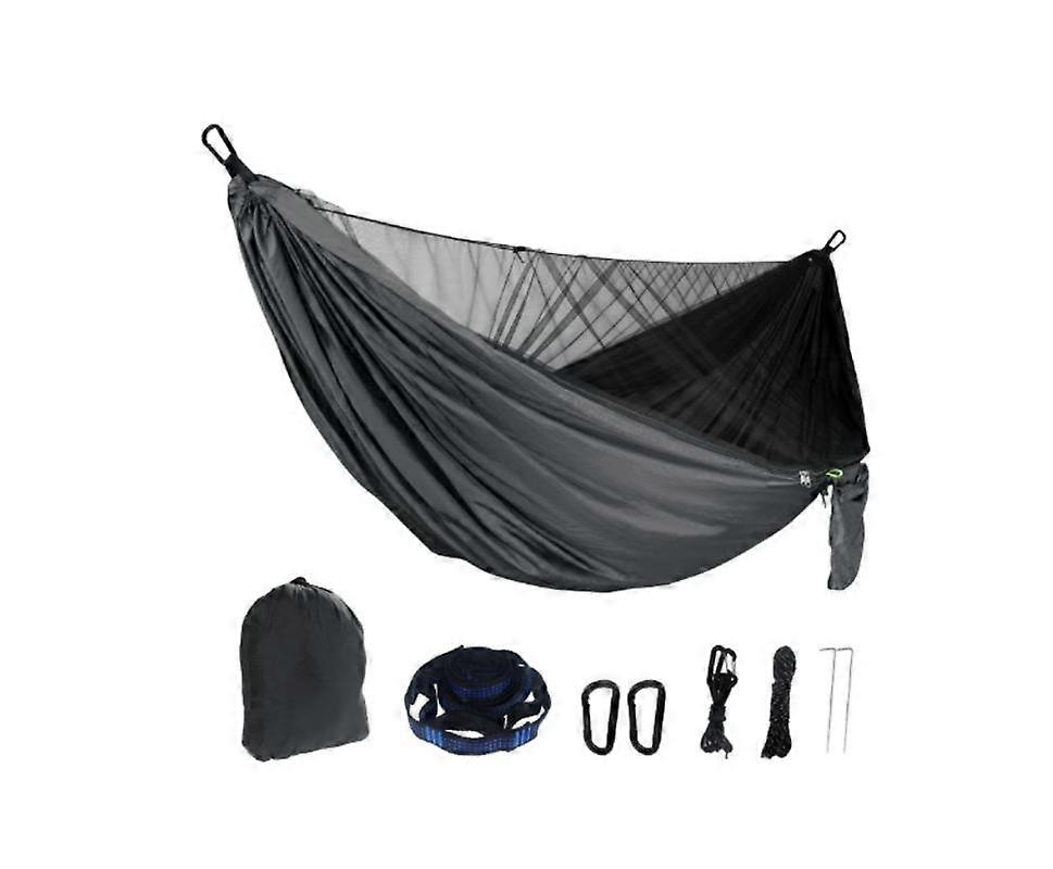 Black Ultra-light travel hammock for camping-Load capacity of 300 kg, (290 x 140 cm) Breathable and quick-drying parachute nylon-Rich in accessories a
