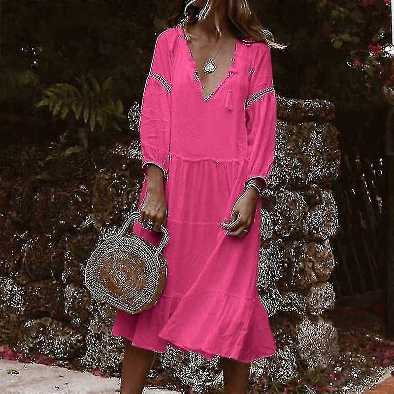 Femei Solid Color Sundress Midi rochie de vară V Rochii gât