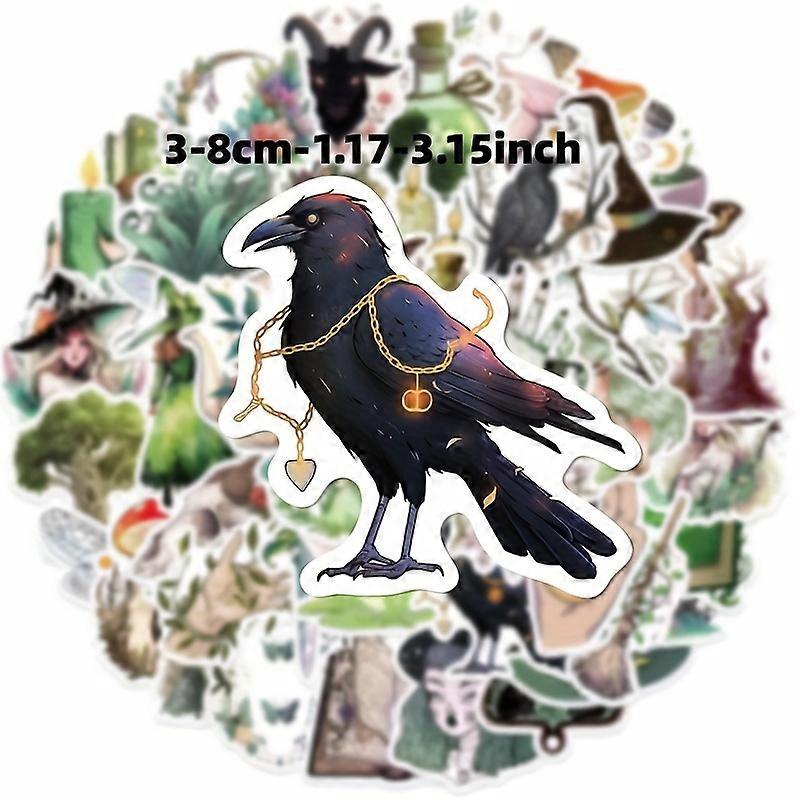 50pcs Gothic Forest Witch Stickers for Laptop and Phone Cases - Unique Retro Style Decorations for Your Devices
