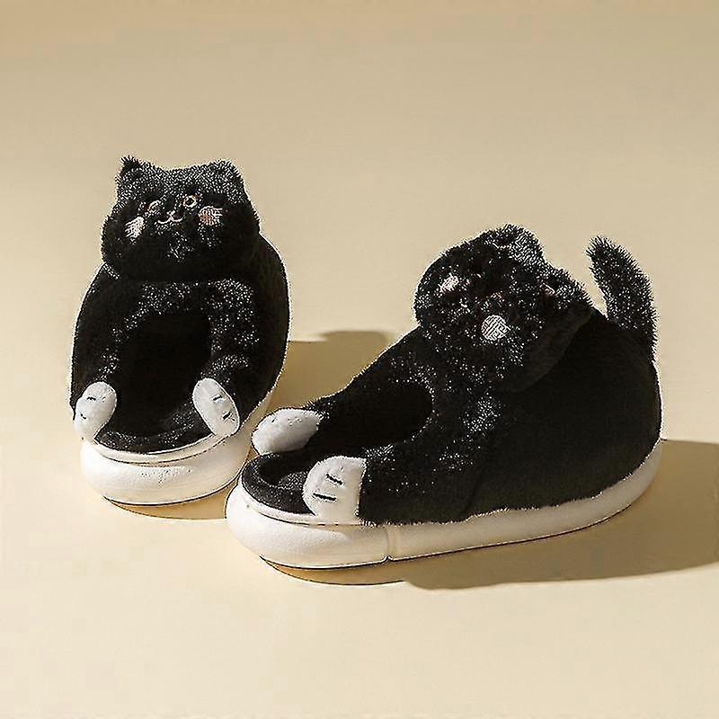 Winter Plush Household Slippers Couples Hugging A Cat-AM