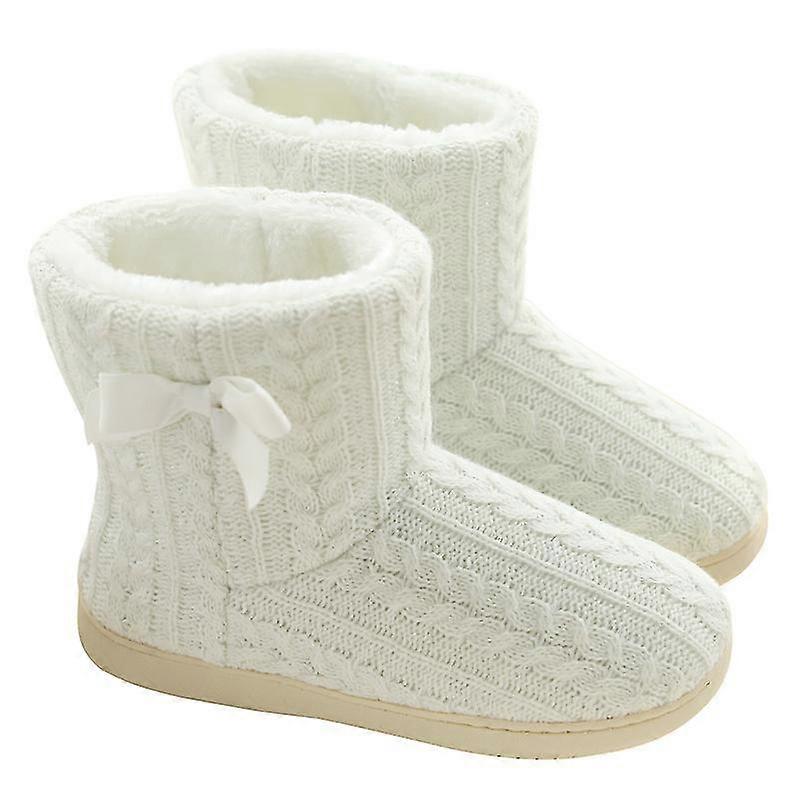 Womens Plush-lined Slippers With Solid Sole Non-slip Indoor