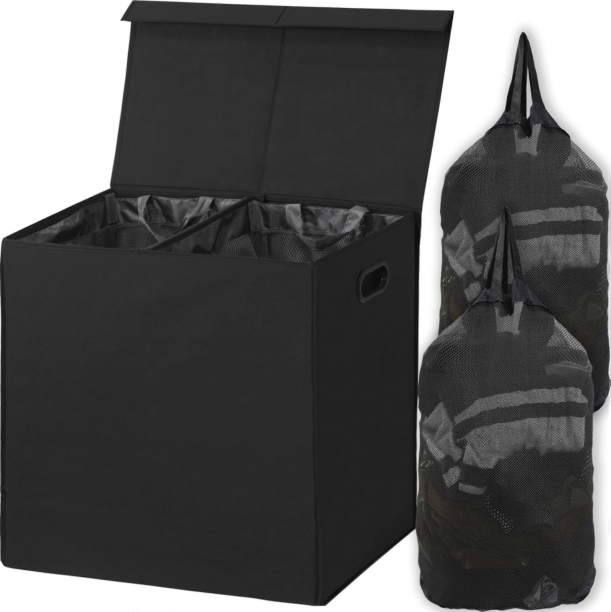 Simple Home Furnishings Double Layer Laundry Basket with Lid and Removable Bag -GSL