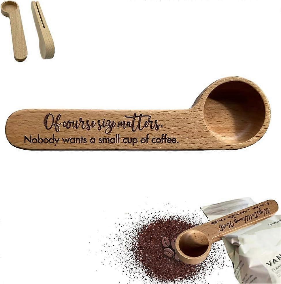 مغرفة قهوة محفورة ، مشبك حقيبة فريد لمحبي القهوة ، مغرفة قهوة خشبية مضحكة ومشبك كيس ، مشبك مغرفة قياس القهوة