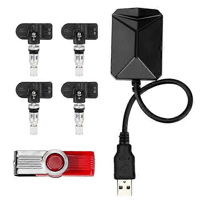 Trådlös överföring TPMS Android navigationslarmsystem USB android bil TPMS med 4 sensorer däcktrycksövervakningssystem