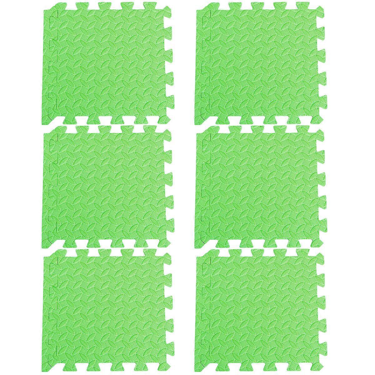 6Pcs Thicken EVA Leaf Grain Tiles Interlocking Tiles Patchwork Floor Mat Protective Cushion Splicing Rug (Green)