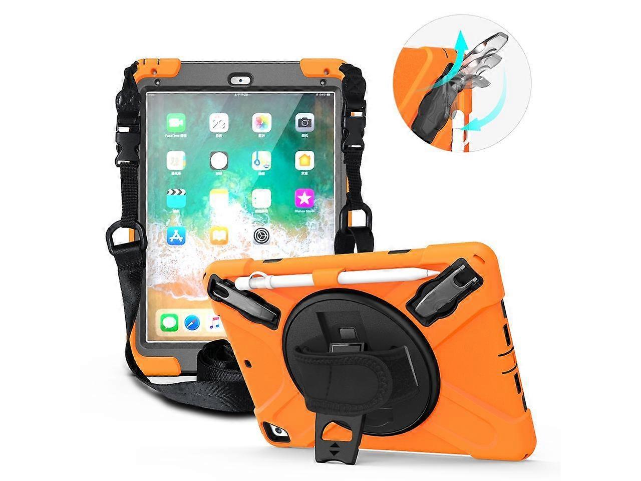 Shockproof Case for iPad 9.7 inch 2017 2018 iPad Air 2 2017 iPad Pro 9.7 2016 with Rotating Kickstand Hand Strap Pencil Holder and Shoulder Strap
