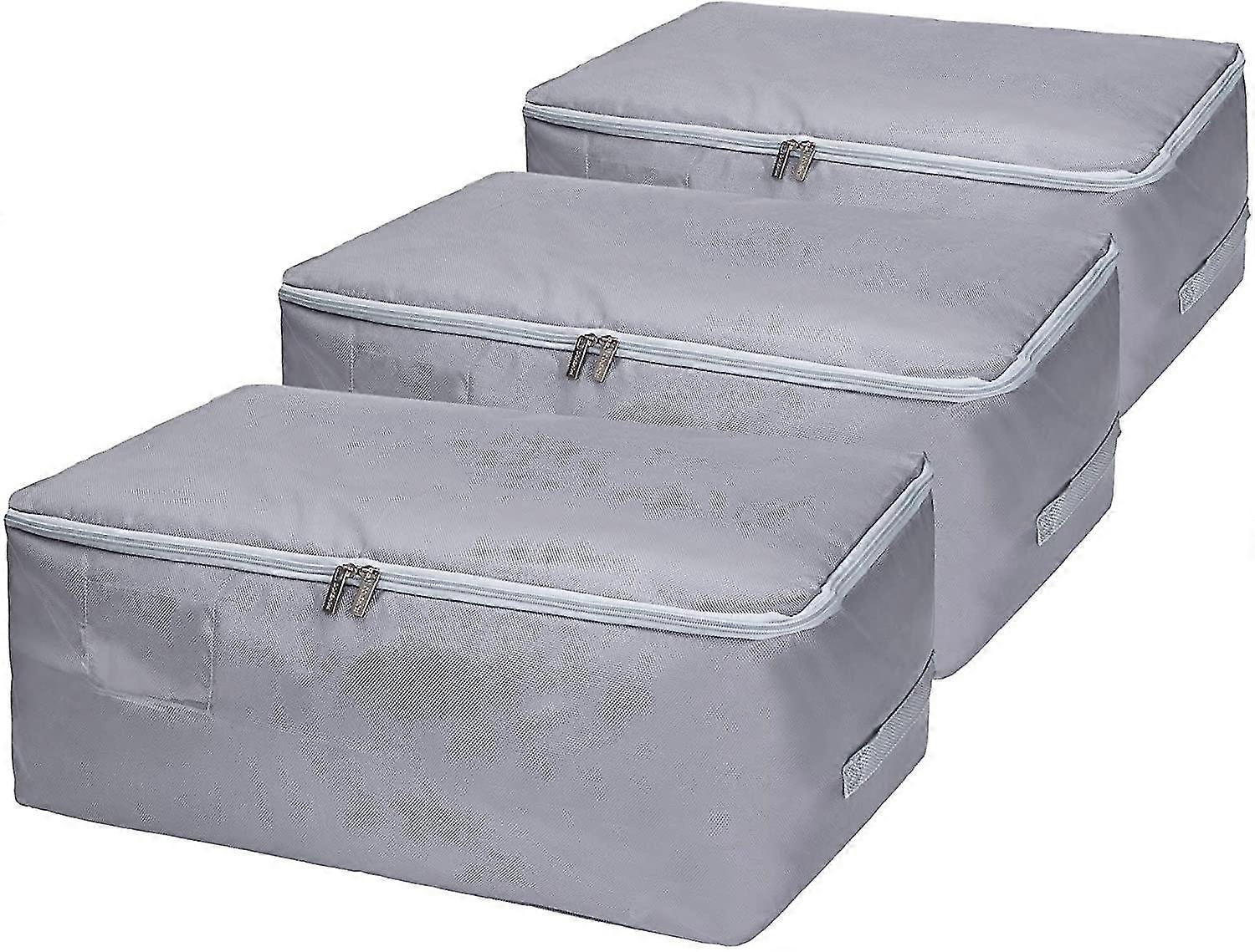 3 Pieces Large Clothes Rack Underbed Commodes, Foldable Organizer Bags For Comforters (gray, L)