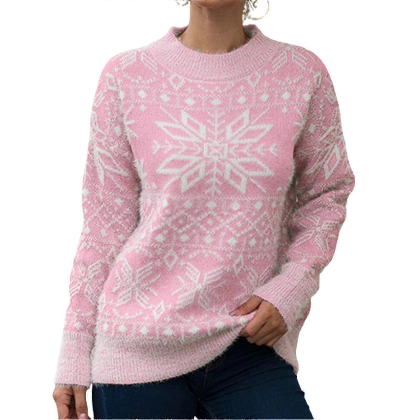 Pull de Noël Femmes Noël Flocon de Neige Pull Chaud Tricoté O-neck Pull