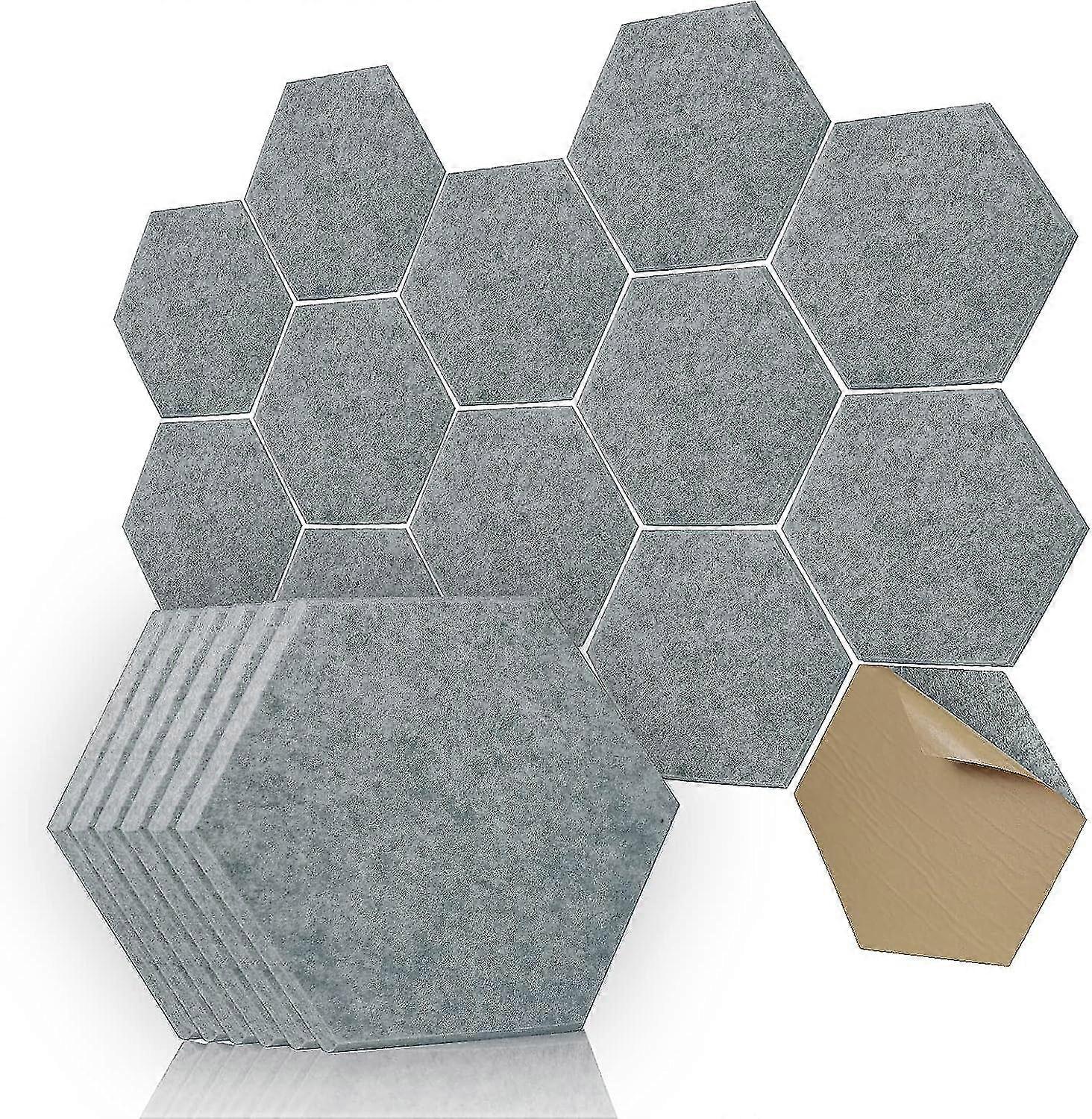 Acoustic Panels Hexagon Self-Adhesive, 12 Pack Soundproof Wall Padding, 12" X 10" X 0.4" Absorption Panel Used in Home and Offices(Grey)-MXBC