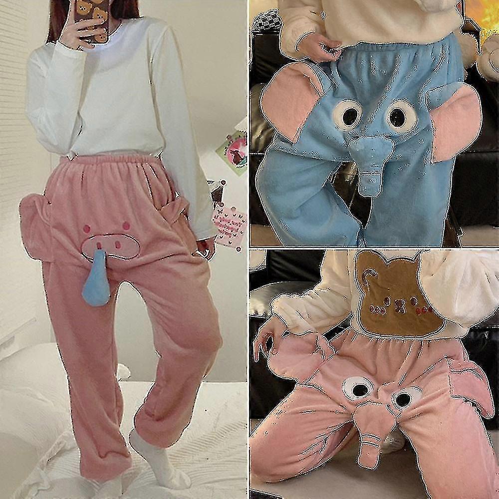 Elefant Trunk 3d Flanell Pyjamas Byxor Mäns Kvinnors Par Rolig Tecknad Djur Nattkläder Byxor Vinter Varm Casual Mysig Mjuk Hem Byxor PJS KJFQ