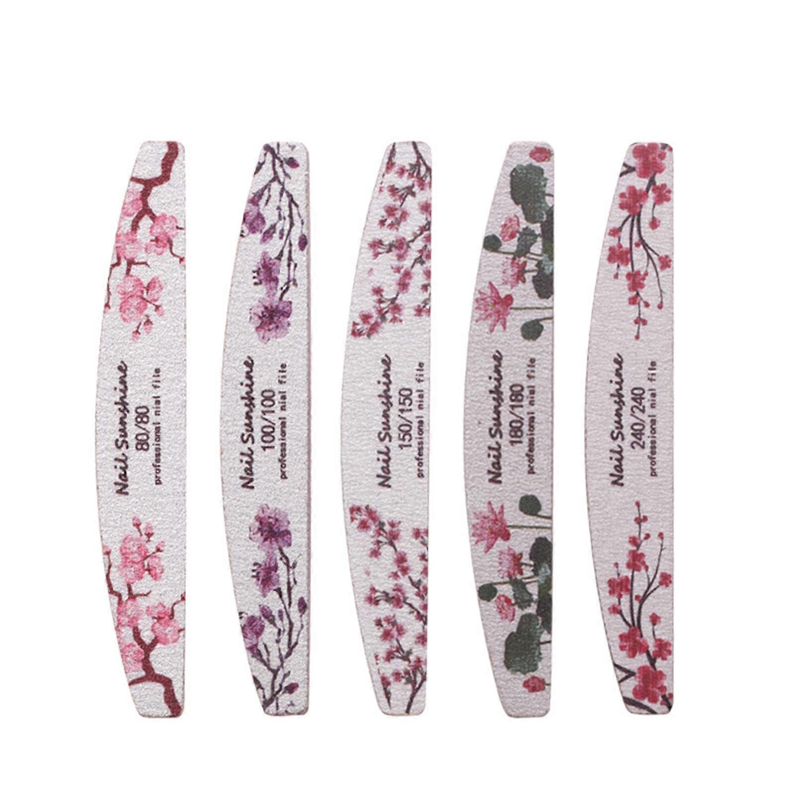 5Pcs/Set Nail File Half Moon Shape Polishing Sand Paper Sandpaper Dual Ended Flower Buffer Tool for Manicure QinHai