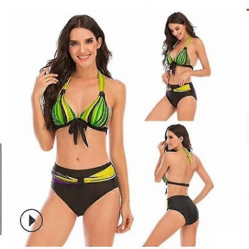 الفتيات ملابس السباحة انقسام بيكيني المرأة مثير على النقيض من اللون مخطط قوس قزح الطباعة عطلة نمط بيكيني ملابس السباحة