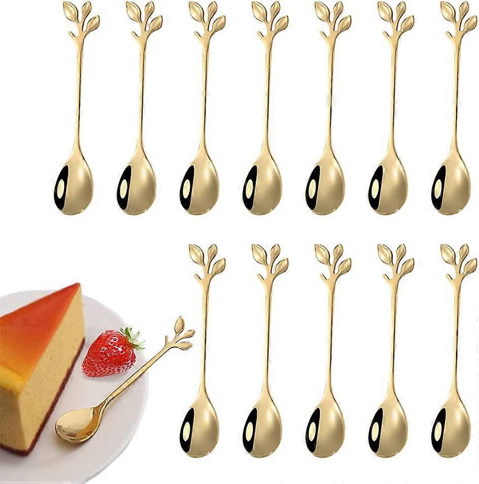 12 قطعة من أوراق الفولاذ المقاوم للصدأ ملعقة صغيرة ، ملعقة صغيرة بتصميم فرع ، مستعملة