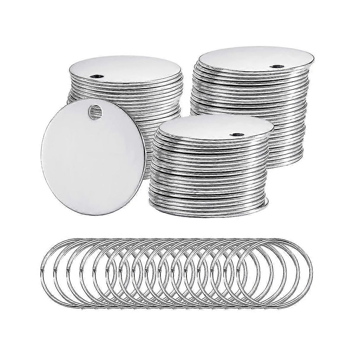 100 Pack Round Stamping Blanks Stainless Steel Blank Tags With Hole Silver Metal Blank Dog Tags Polished Blank Coins