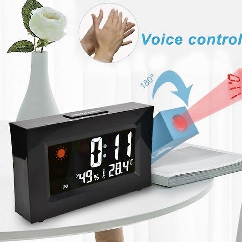 Projection Alarm Clock LED Digital Desk Table Clock Bedroom LCD Backlight Snooze Timer Clock with Temperature Thermometer Humidity Bedside Wake Up Pro
