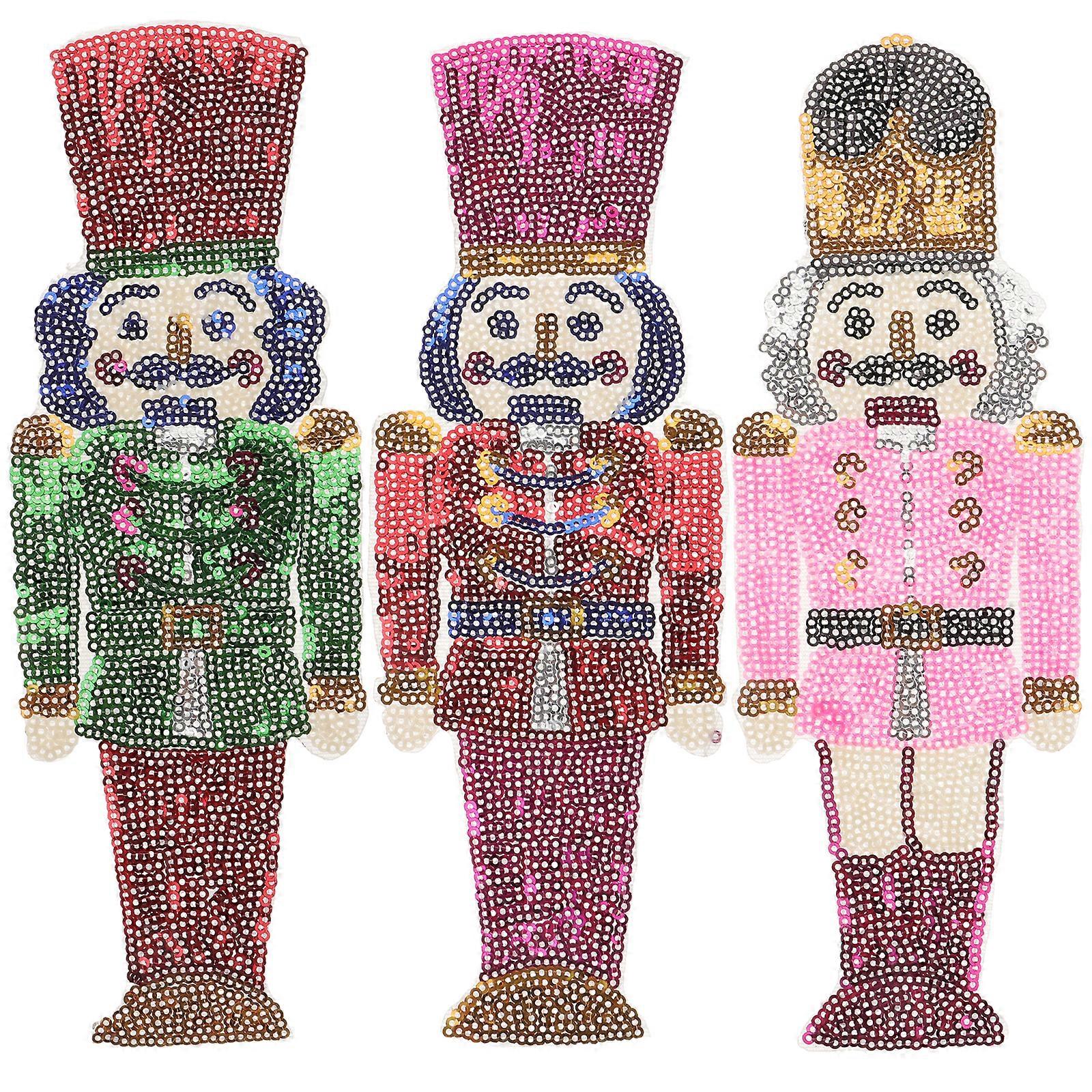 3Pcs Nutcracker Shaped Clothes Patches Sequins Adhesive Patches Compact Hat Patches Hat Supply