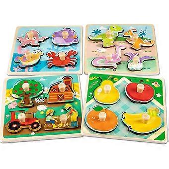 Wooden Puzzles Jigsaw Toys 4 Pcs Toddler Peg Puzzles Toys, Infant Kid Fine Motor Skill Learning, Educational Toys for 1 2 3 Years Old
