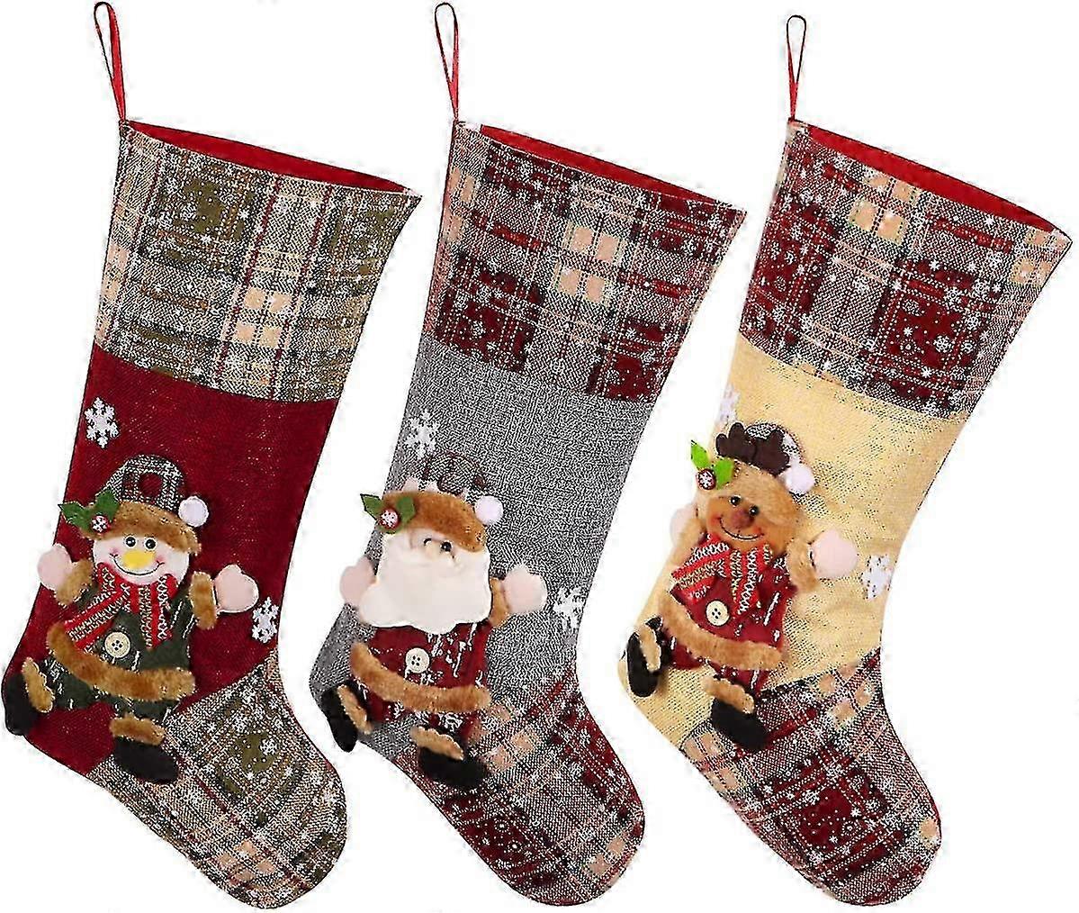 3-pack 42cm julstrumpor med tomte och rendesign