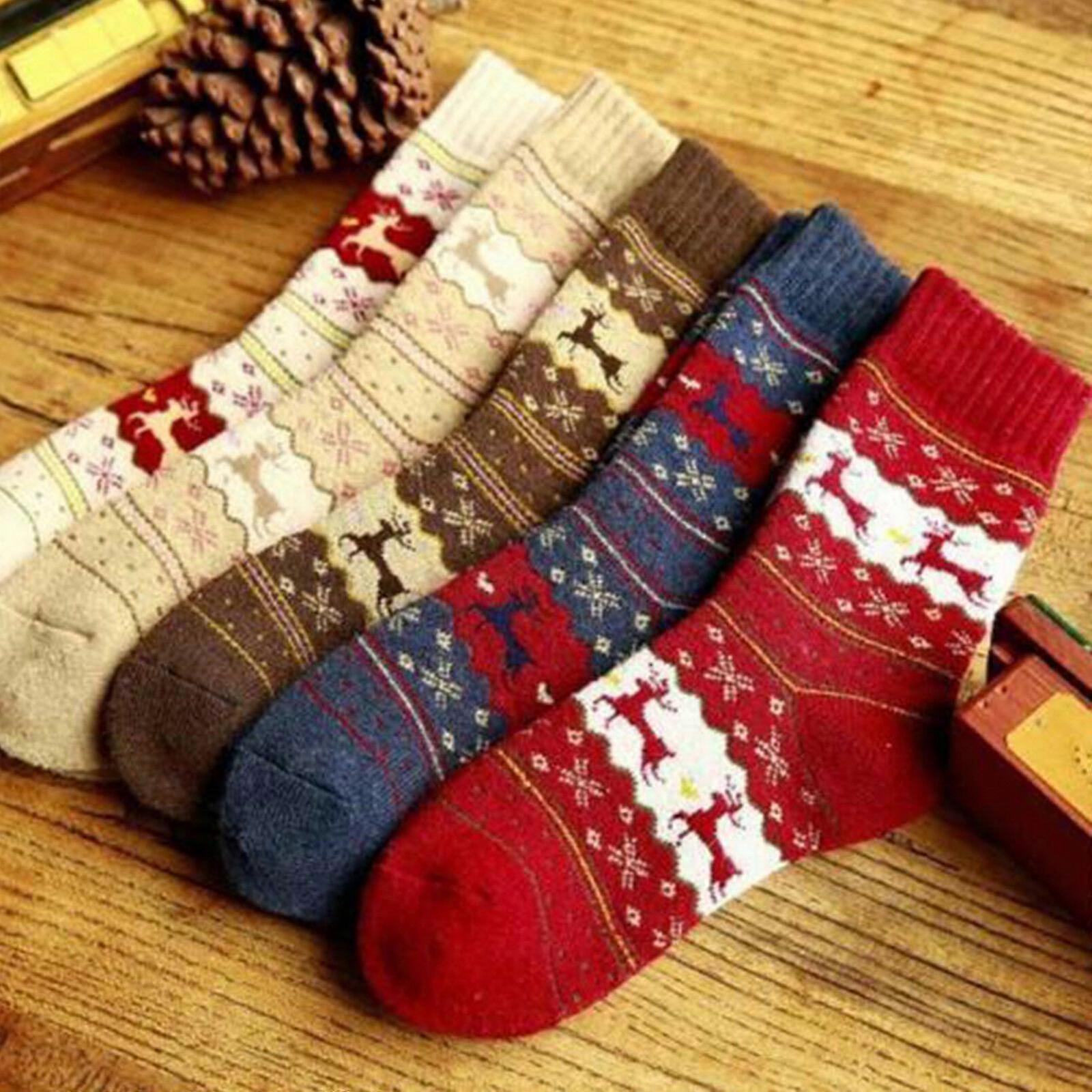 Womens Nordic Fair Isle Socks Christmas Elk Cotton Festive Socks