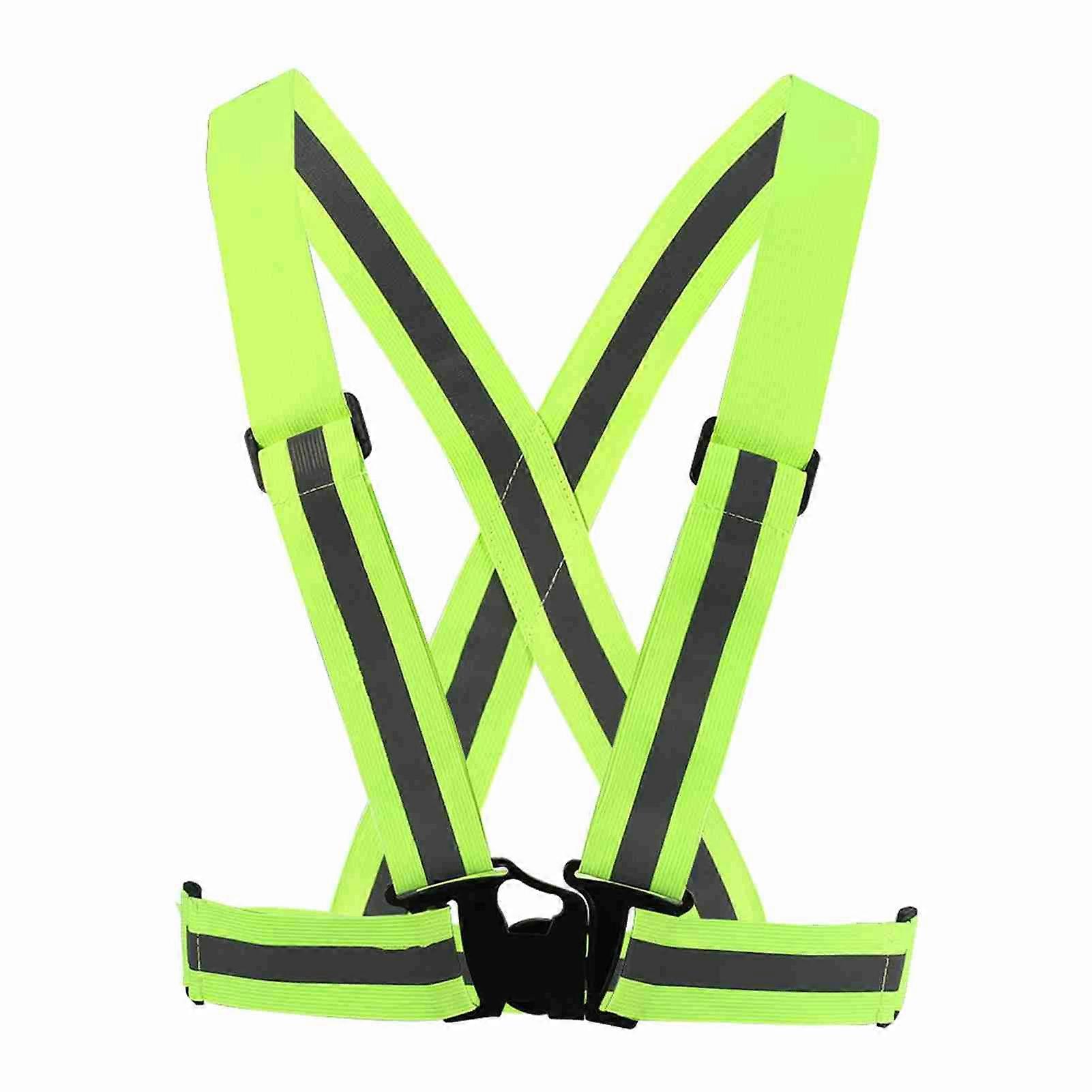 Reflective Vest Adjustable Elastic Safety Vest Strap for Running Cycling Jogging Green
