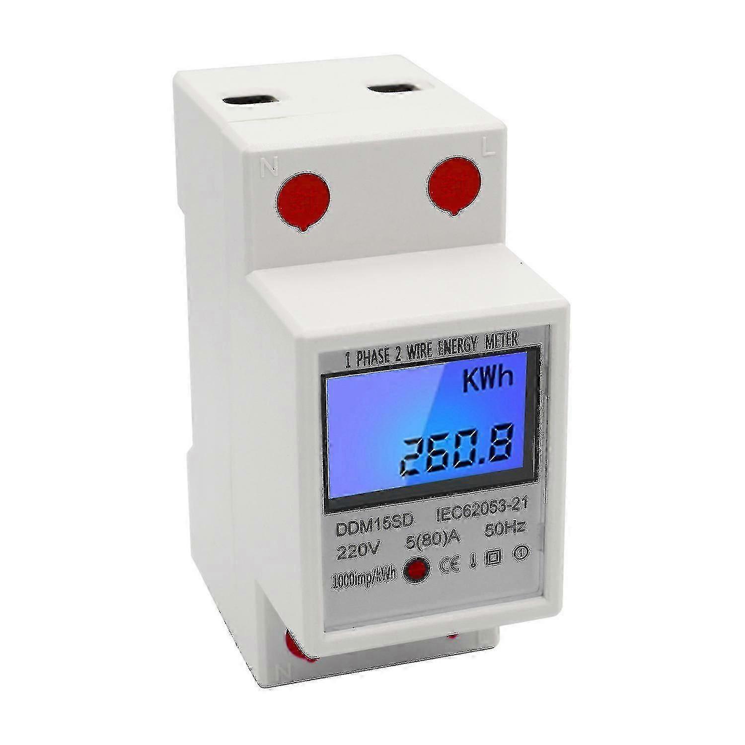 Single Phase Din-rail Energy Meter 5-80a 220v 50hz Electronic Kwh Meter With Lcd Backlight Digital Display Ddm15sd - JS