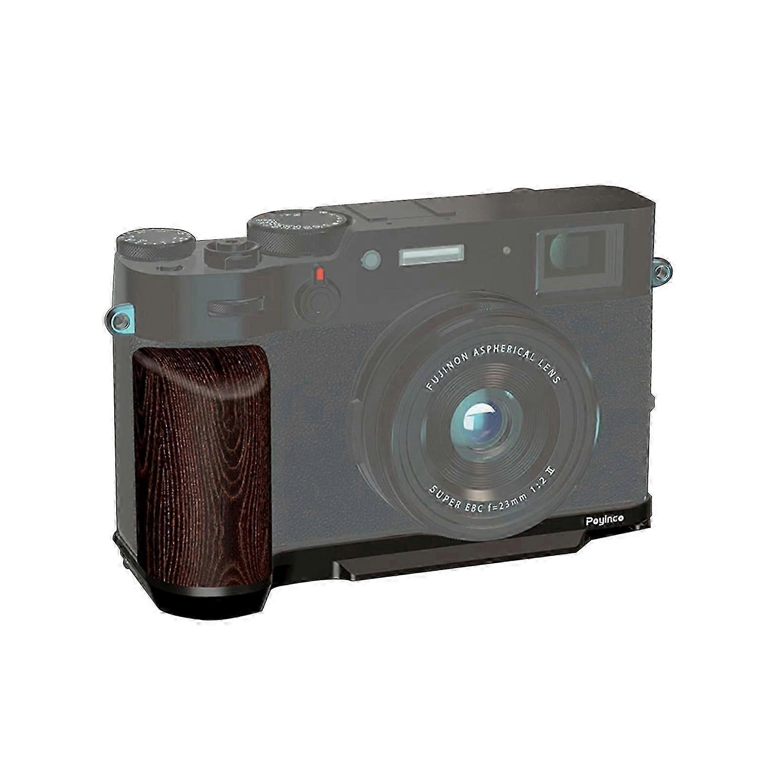 富士フイルム X100vi ウッドハンドグリップ - 人間工学に基づいたLホルダー、AL合金ベース&ARRIクイックマウント付き