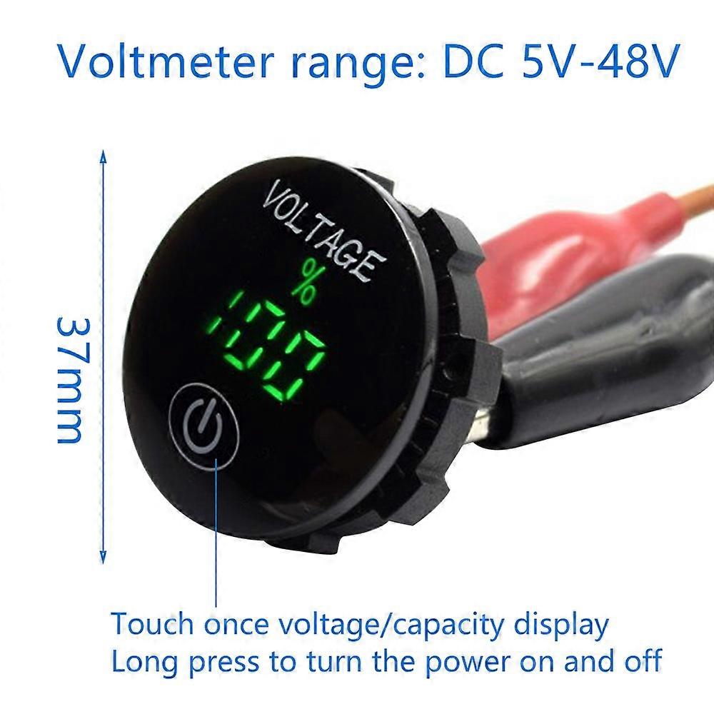 Universal Car Motorcycle DC 12V-24V LED Panel Digital Voltage Meter with Touch ON OFF Switch Battery