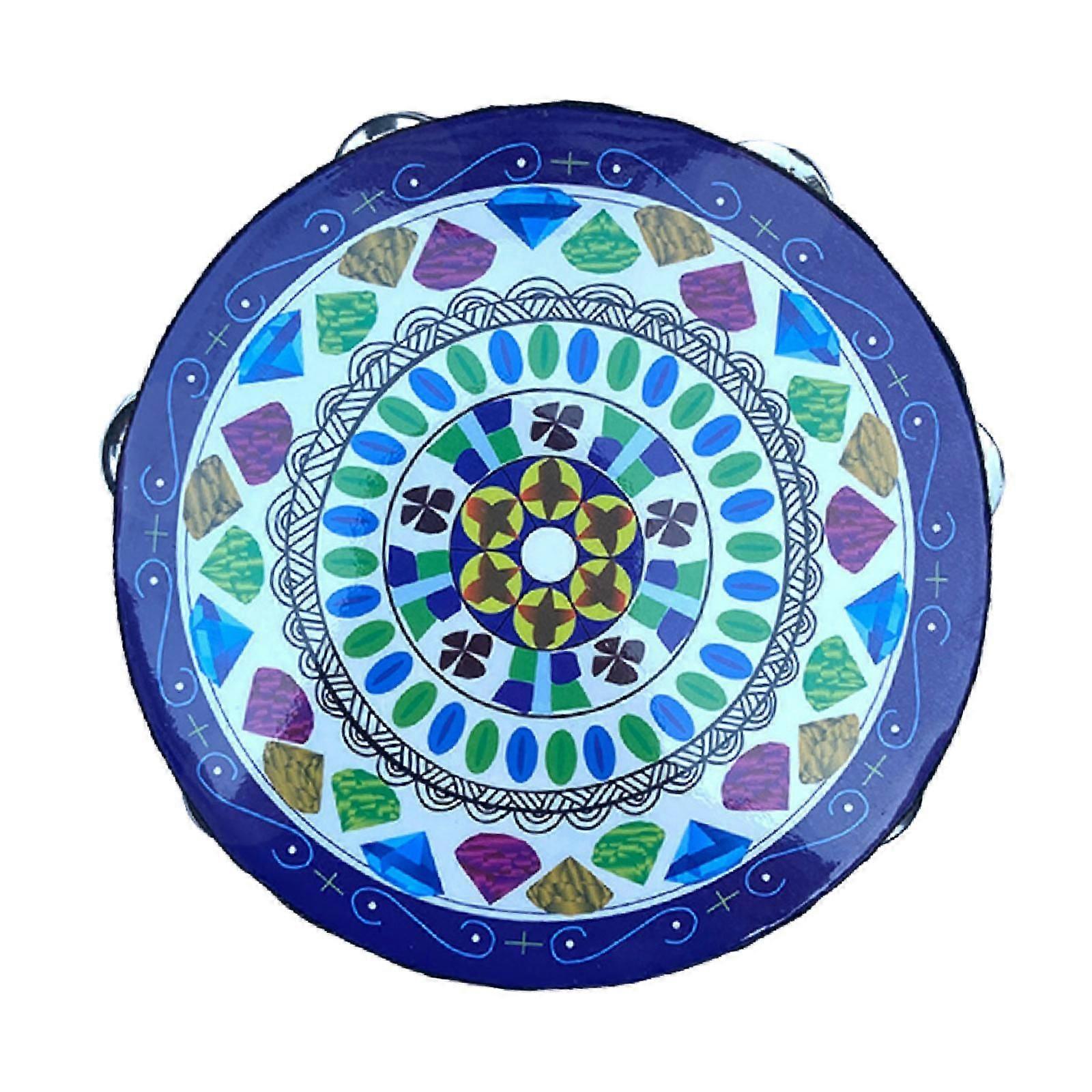 8inch Tambourine Handheld Drum with Metal Bells for Wedding Activity Dancing Blue