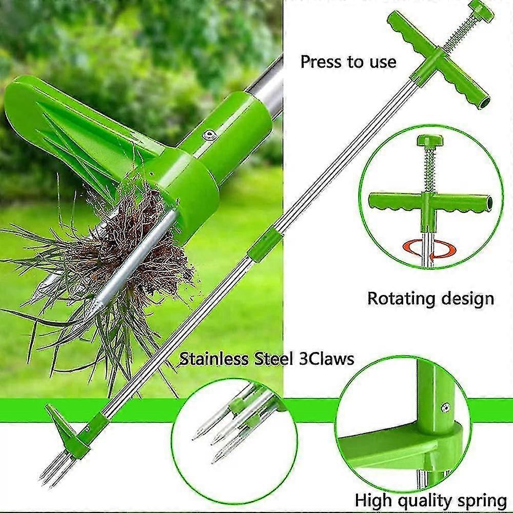Weed Puller And Telescopic Rotating Vertical Weeder Root Removal Tool With Steel Handle And 3 Claws Manual Garden Weeder