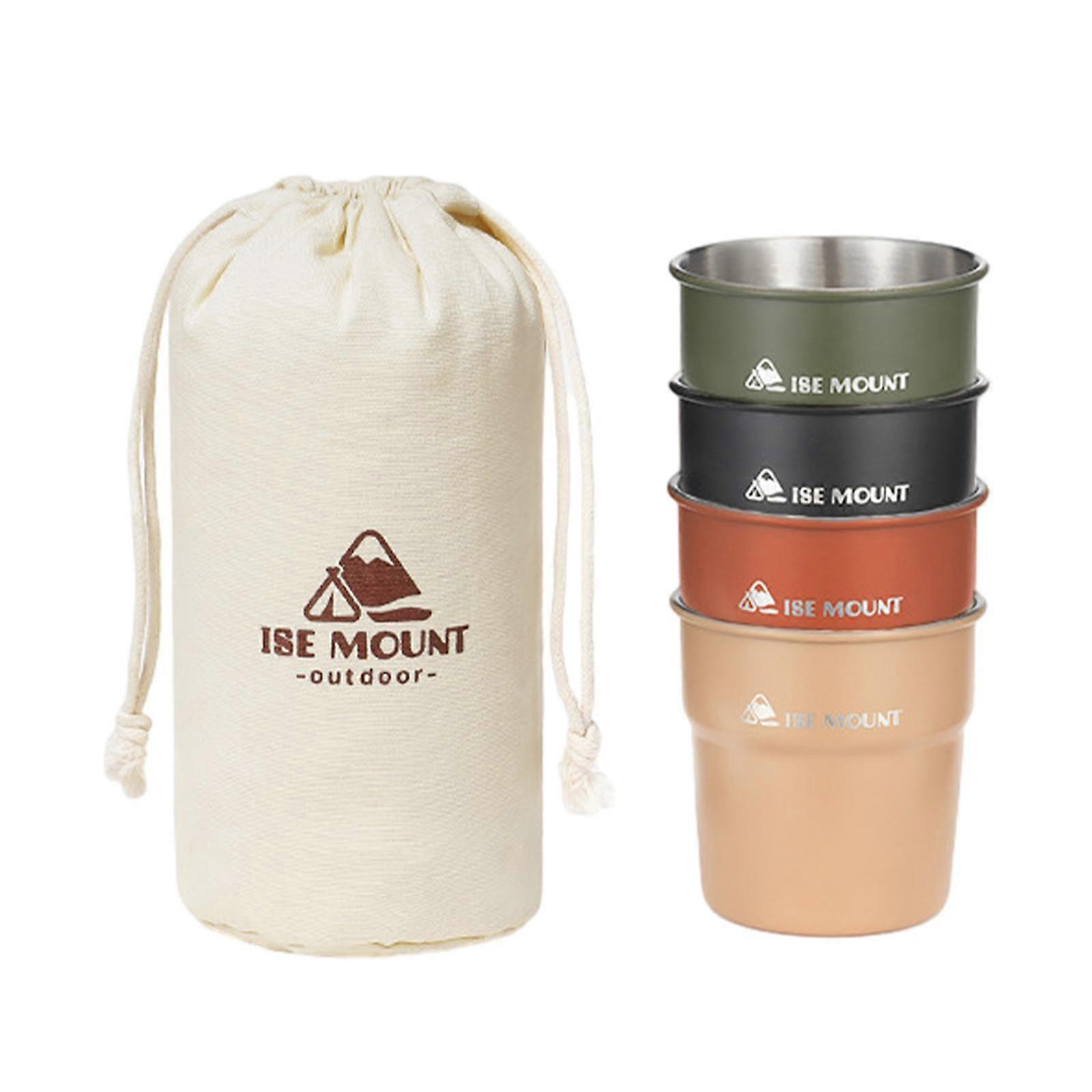 4x Stainless Steel Cups Drinking Cup Lightweight 300ml Camping Cups Stackable