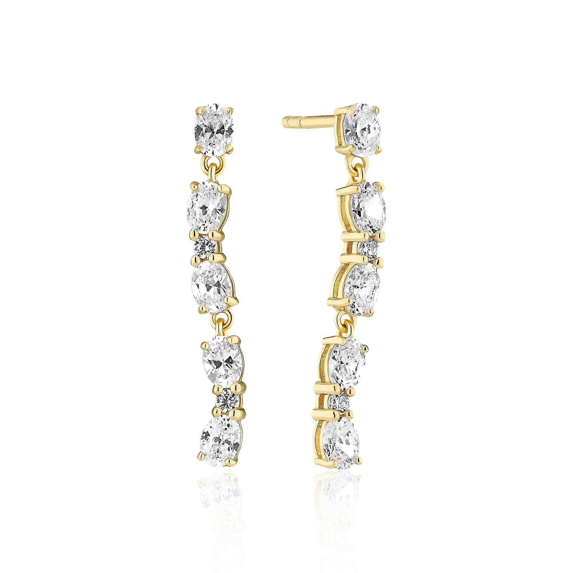 Gold Plated Ellera Ovale Sette Earrings SJ-E2417-CZ-YG
