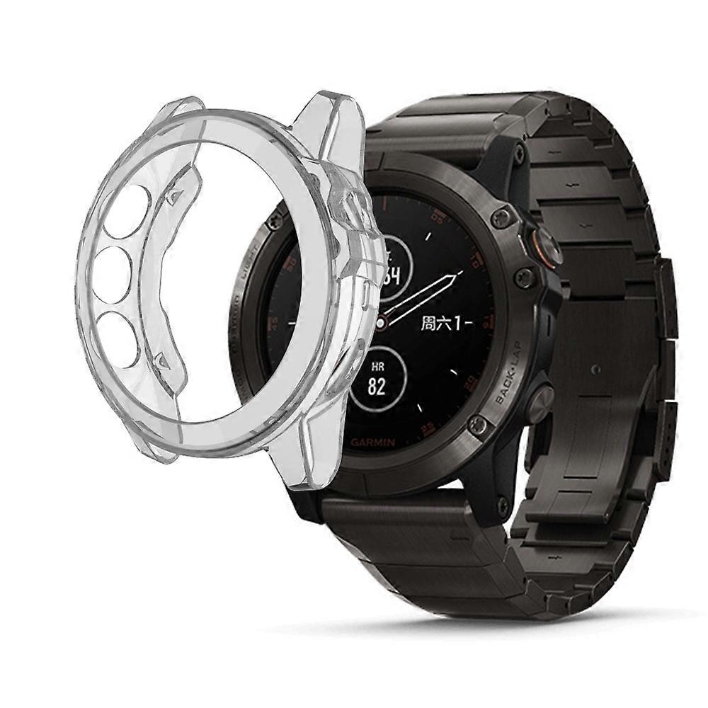 Suitable for Garmin Fenix 5 & 5 Plus transparent TPU Silica Gel Watch Case(Transparent gray)