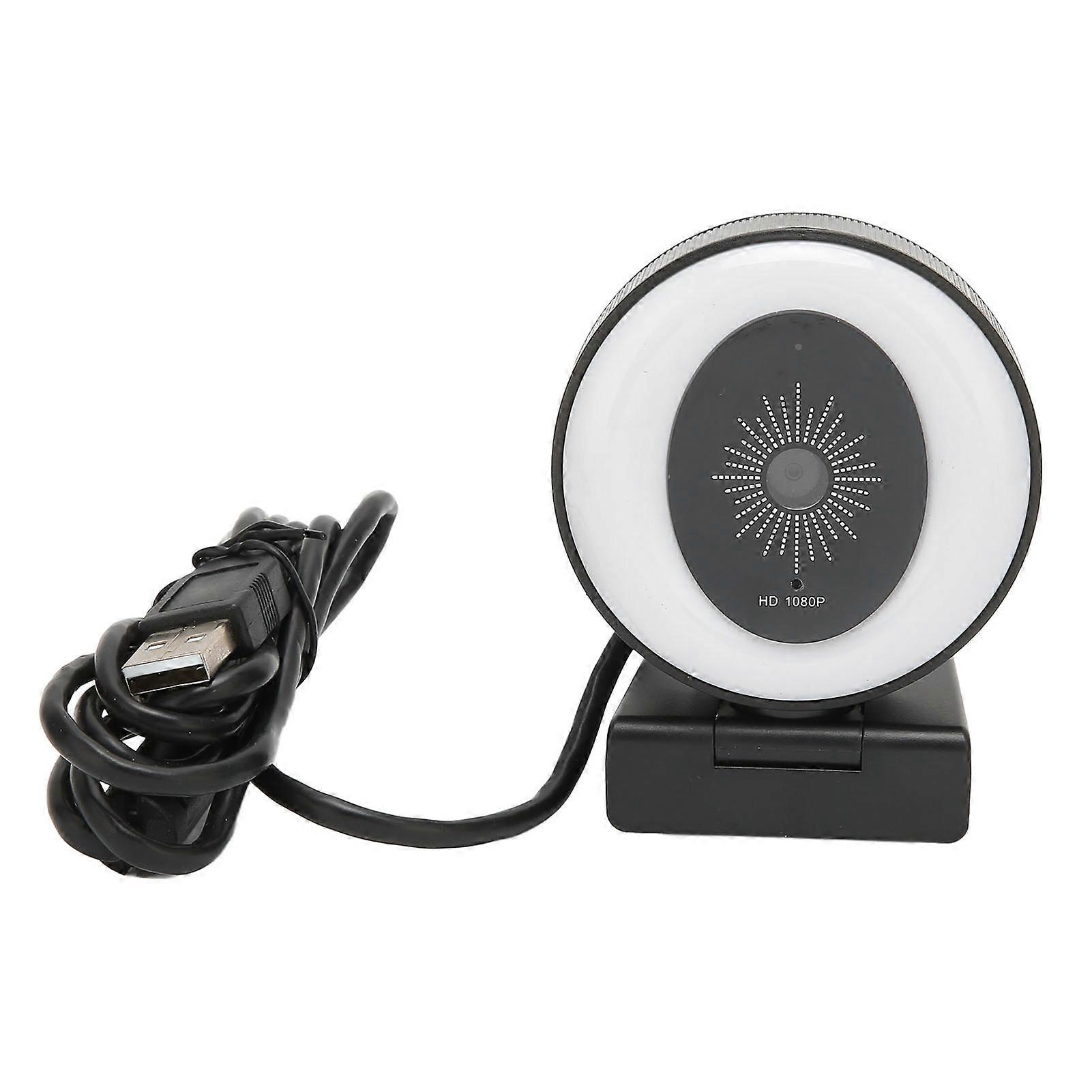 USB Full HD 1080P 30fps Regulable Ring Light Noise Cancelling Built in Microphone Streaming Web Camera
