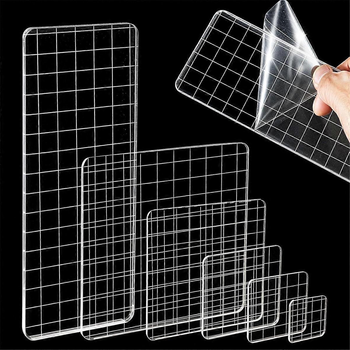 6PCS Acrylic Stamp Block with Grid Lines, Clear Stamping Blocks Tool